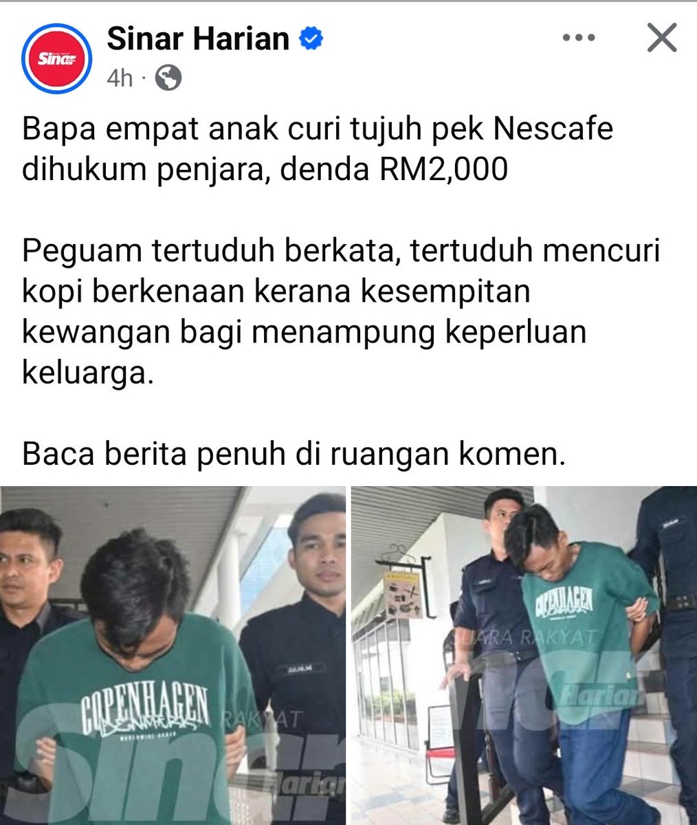 AzfarinazAmran's tweet photo. Curi nescafe kena penjara, cuci duit juta-juta bebas , gemilang, terbilang. 

Good Job Madani. https://t.co/Ts67dD33Hh