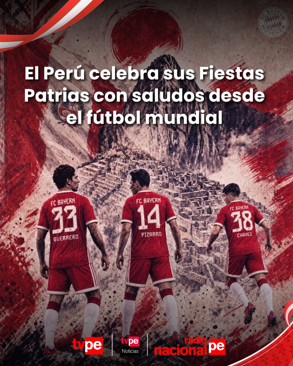 noticias_tvperu's tweet photo. ⚽🇵🇪 Clubes como Bayern Múnich, Paris Saint-Germain, Flamengo y Manchester City se unieron a las celebraciones por los 205 años de la Independencia del Perú con imágenes dedicadas a nuestro país.

➡️ Desliza y descubre cómo rindieron homenaje al Perú.

💬 ¿Cuál fue tu saludo favorito?

#FiestasPatrias #Perú #TVPerúNoticias