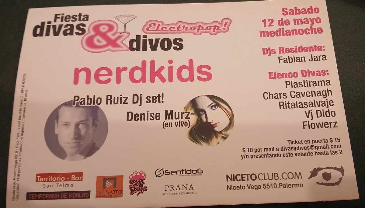 fabianjaraokei's tweet photo. Quién estuvo en esta fecha de Divas&Divos en Niceto ? #NerdKids y @DeniseMurz en vivo y Pablo Ruiz dj...
Line up y sponsors de locura.
Metíamos 600, 700 personas con shows electropop y música en castellano de España, Argentina, México, Chile y Uruguay. https://t.co/E6CoxyKwbS