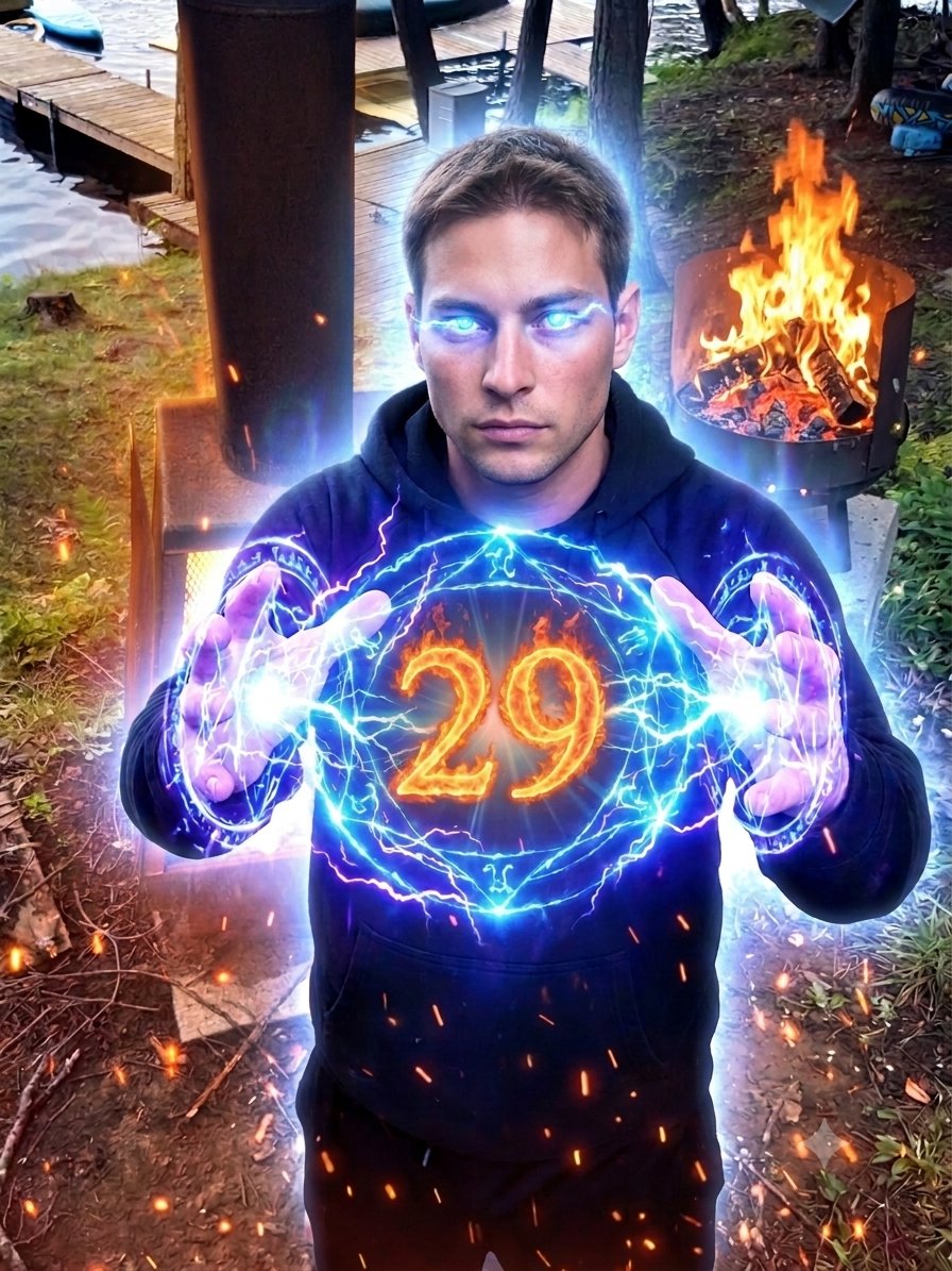 Vrunleashed's tweet photo. air is charged, and the power is mine. ⚡️✨
​A simple campsite? No, this is the nexus where arcane fire meets primal lightning. #MasterOf29 #MagicIsReal https://t.co/mgCa1GDYFx