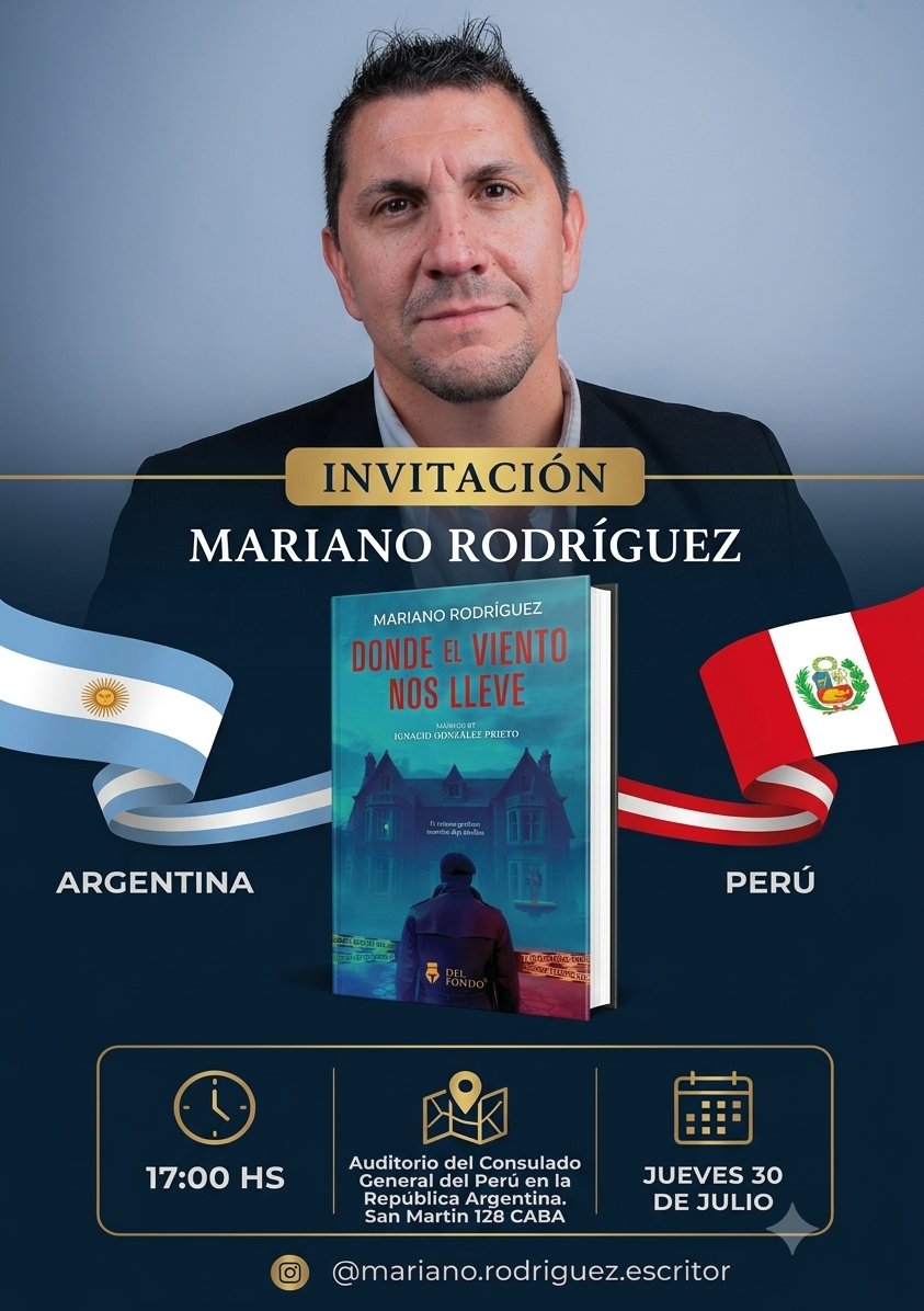 marianoroz's tweet photo. ¡Muy agradecido y honrado por esta invitación!
Mañana será un día muy importante para mí, ya que estaré participando de la JORNADA DE LA PERUANIDAD en Bs. As.
Gracias a la Asociación Civil Unión Peruana Cultural por convocarme a formar parte del "Encuentro Literario".

Los espero https://t.co/4RKdf0D3zx