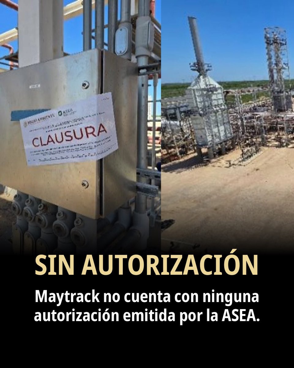 agencia_asea's tweet photo. 📰#Entérate: La empresa Maytrack, S.A. de C.V. no cuenta con ninguna autorización emitida por la #ASEA que le permitiera realizar actividades del sector hidrocarburos en el predio localizado en Quintas Campestres Las Magnolias, carretera interestatal El Becerro, en Reynosa, Tamaulipas.
Te contamos los detalles en nuestro #BoletínASEA: https://t.co/Jln5tf33Pw