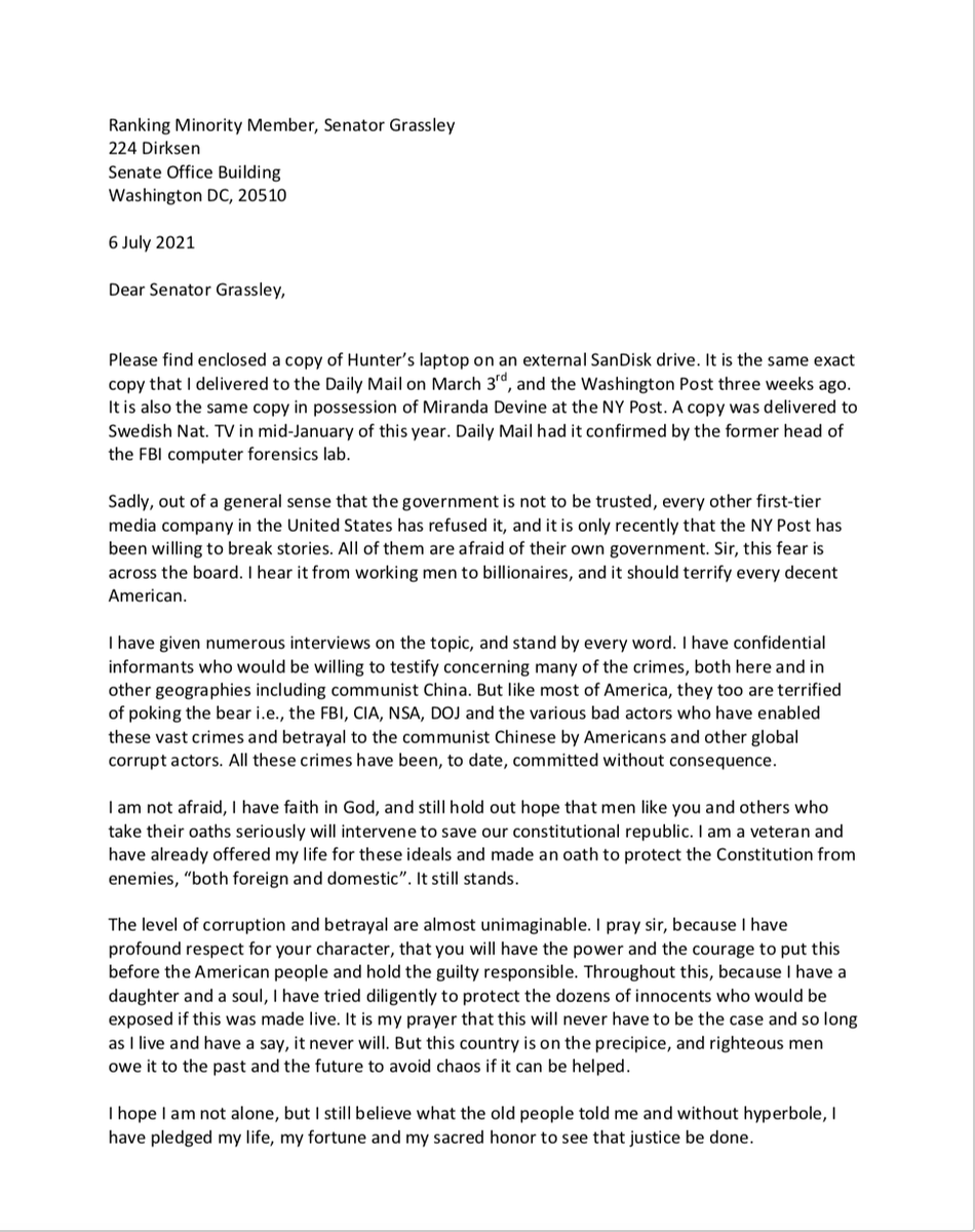 JackMaxey1's tweet photo. I'm old enough to remember when I delivered a copy of Hunter's laptop to @ChuckGrassley and the @SenJudiciaryGOP on July 8 2021. 
All these cowards need to be shamed and run from office. 
Read that letter and tell me if tyou disagree with one sentiment. Receipt in next post. https://t.co/f8yrkGnlTA