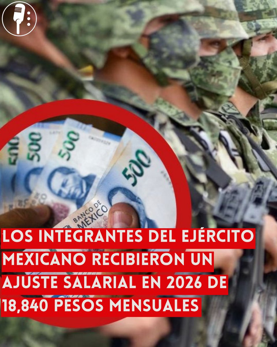 YosoyPedrero's tweet photo. 🚨 OJO: INTEGRANTES DEL EJÉRCITO MEXICANO RECIBEN AJUSTE SALARIAL EN 2026; SOLDADOS GANARÁN 18,840 PESOS MENSUALES

Los integrantes del Ejército Mexicano recibieron un ajuste salarial en 2026, con el que el sueldo neto aproximado de un soldado asciende a 18,840 pesos mensuales.

El incremento forma parte de las medidas para mejorar las condiciones económicas del personal militar. Además del salario, los elementos del Ejército cuentan con prestaciones como servicio médico, aguinaldo, fondo de ahorro, apoyos para transporte y despensa, así como otros beneficios institucionales.

La remuneración aumenta conforme los militares ascienden de grado, desde sargentos y oficiales hasta jefes y generales, de acuerdo con el tabulador correspondiente.