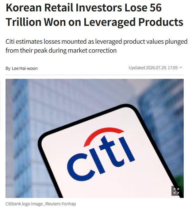 Barchart's tweet photo. BREAKING 🚨: South Korea

South Korean Traders have reportedly lost 56 Trillion Won ($38.7 Billion Dollars) gambling on leveraged products during the recent bloodbath 🤯 👀 https://t.co/NMAfupuDlV