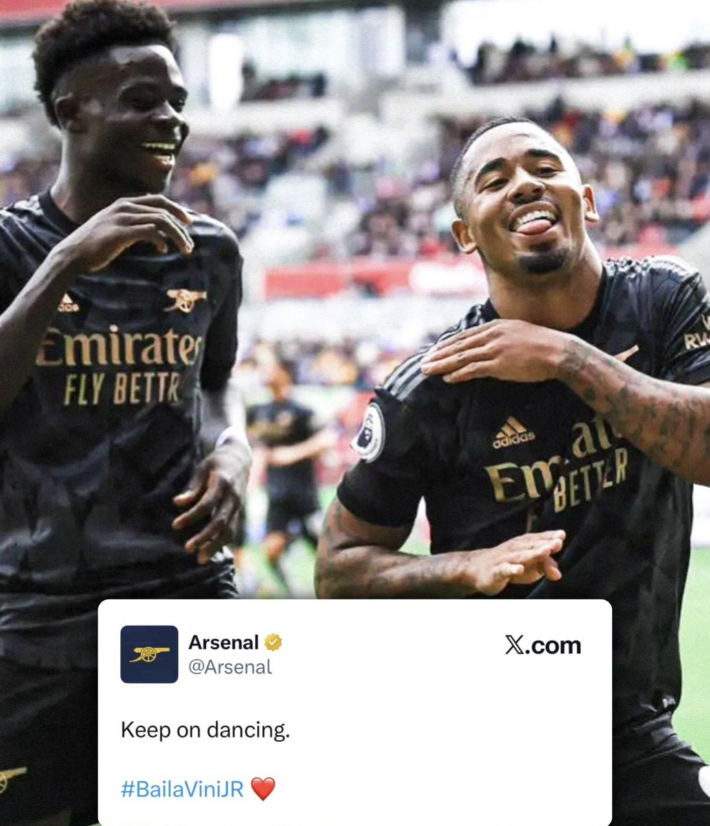 UPYOURARSENAL04's tweet photo. When Vinicius Jr was getting abused by La Liga fans for Dancing after he scores

Arsenal players and Club were the only one to support him

Never stop showing kindness to people😍 https://t.co/O5f5zf5msg
