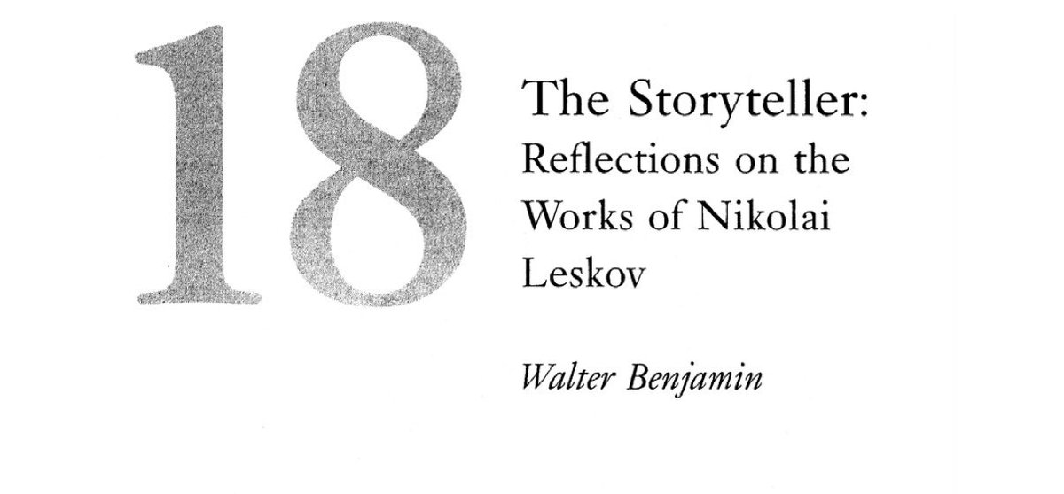 deadmoten's tweet photo. “less and less frequently do we encounter people with the ability to tell a tale properly…it is as if something that seemed inalienable to us, the securest among our possessions, was taken from us: the ability to exchange experiences.” (1936) https://t.co/3tTwIXtLQW