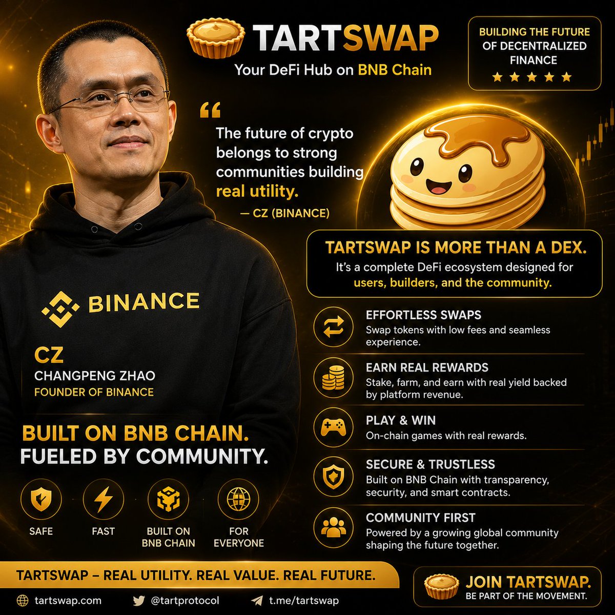Cjdexy's tweet photo. Real ecosystems are built on utility, not hype.

🥧 TartSwap is delivering real tools on BNB Chain, while $CREPE 🥞 continues to power a growing community and ecosystem.

Building. Growing. Delivering.

#TartSwap #CREPE #BNBChain #DeFi https://t.co/bAb7NDAFzV