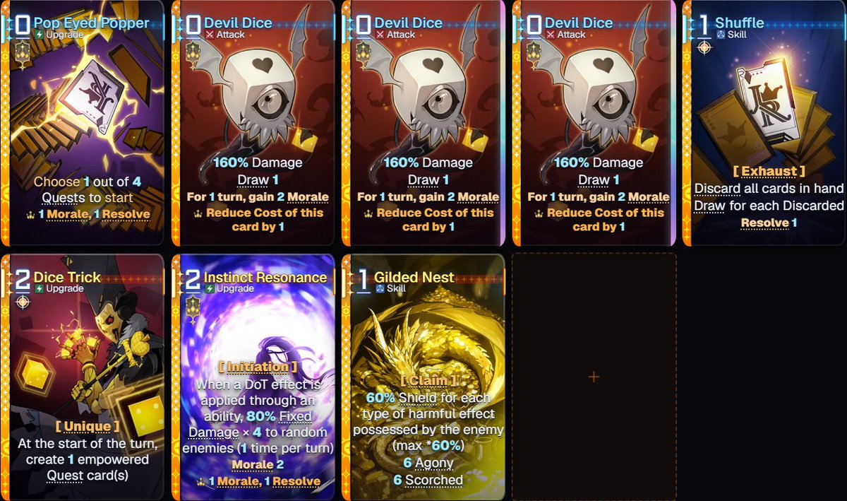 KozmicPlays's tweet photo. ✨Cassius S4 Build #CZN ✨
Hits Cap with 5/3 Survival + Claim and doesn't have any "off turns" like the 7-Payoff cards do. Quest is Full House as always and cant wait to have yet another broken Cassius build until they pry my husband from me. Video soon-ish
20 Morale, 6 Resolve🙂 https://t.co/ZWYcTLtA0f