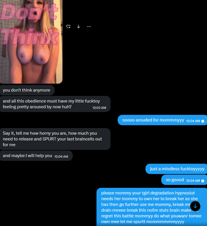 Hungry_Landmine's tweet photo. @maxie1171135 broke me in a #hypnobattle making me their loser hypnoslut, breaking and losing to mommy, they were a perfect battler, talkative, controlling. Im so subby and desperate for extreme nolim degradation after that, theyre amazing, talk to them or me, but do dm one of us https://t.co/njvDAwysAm