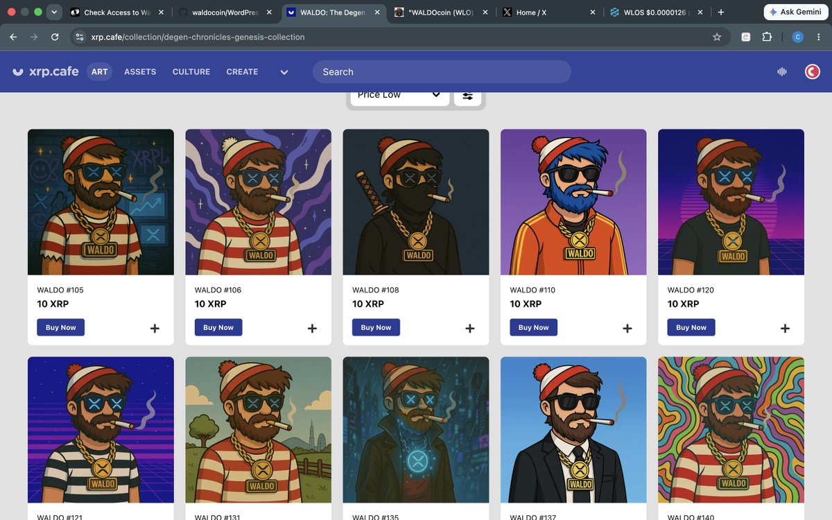 W_A_L_D_O_coin's tweet photo. Did you know WALDO has NFTs? 👀

The Degen Chronicles Genesis collection is already live on XRPL, with Solana coming next.

Collect. Flex. Be part of the story.

🌐 https://t.co/a2elHxlzTU
🎨 https://t.co/MOWLgzevEk https://t.co/kGeycoJ4uS