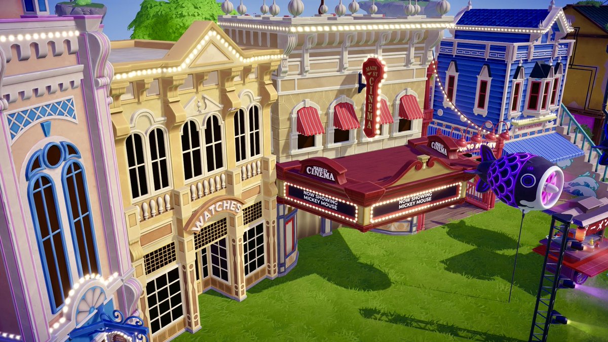 ComftyChaos's tweet photo. Now for the Main Street Buildings! 🏫

Pictured from left to right- 
Confectionery, Watch Shop, Cinema, and Blue Confectionery.

The things y’all will put together with these?! 
I can’t wait to see! 🙌🏼

Side note: it comes with a preset! 

#DDLV #DDV #DLV #DisneyDreamlightValley https://t.co/BqONLmFVUk