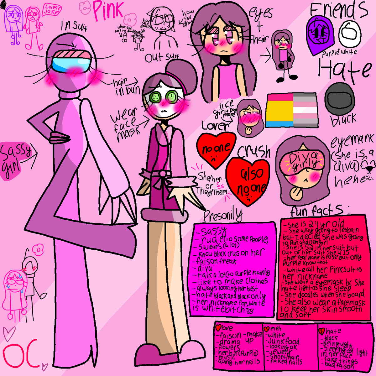 AnnalynnDrawz's tweet photo. @Daltheznadof here is my oc pink! She also drinks and she also has a tiny crush on black and you can add her to your comic but you don’t have to add her and I been working on this for 13 hours and IM FINALLY FREE!!! https://t.co/crojhOOdjA