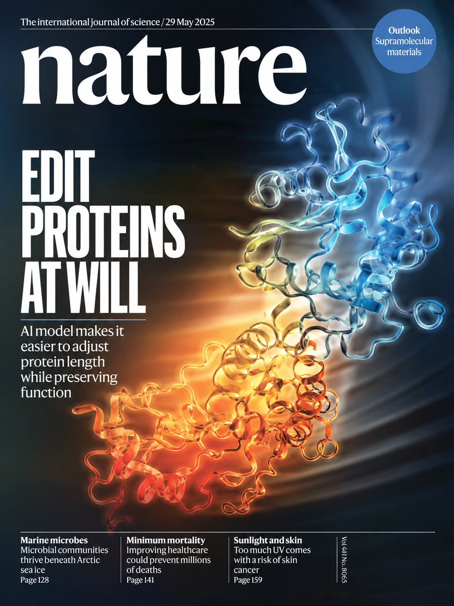 Junioryu136689's tweet photo. Proteins just got a “resize” button.

A new Nature study introduces Raygun, an AI model that can shrink, enlarge, or rewrite proteins by controlling just two parameters: target length and sequence change — while preserving structure and function as much as possible.

From generating proteins to directly editing them.

https://t.co/H58zgKLgKE