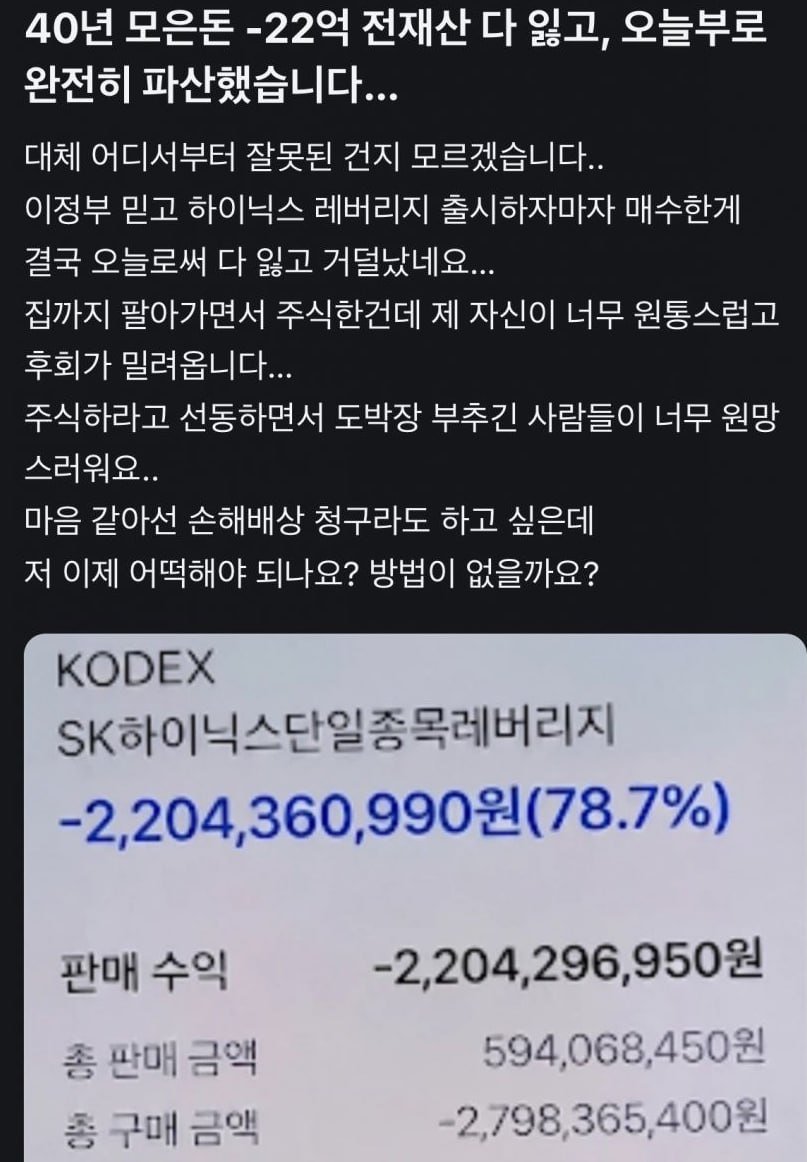 64bitcoinkr's tweet photo. 하이닉스 레버리지 -22억좌 등장

나이대가 60대인듯한데 미쳤네

집팔아서 레버를...? https://t.co/0nRpVS48Oo