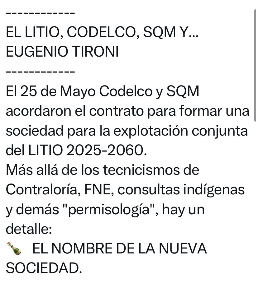 tiahawil's tweet photo. @Jou_Kaiser Pacheco, Eyzaguirre, Tironi… son varios los que se han capitalizado descapitalizando a #CODELCO y lavando su imagen ara que no se note

¿Cuándo se investiga esto ?@Camara_cl 
@Senado_Chile 
@PresidenteKast https://t.co/WD4jkG33fb
