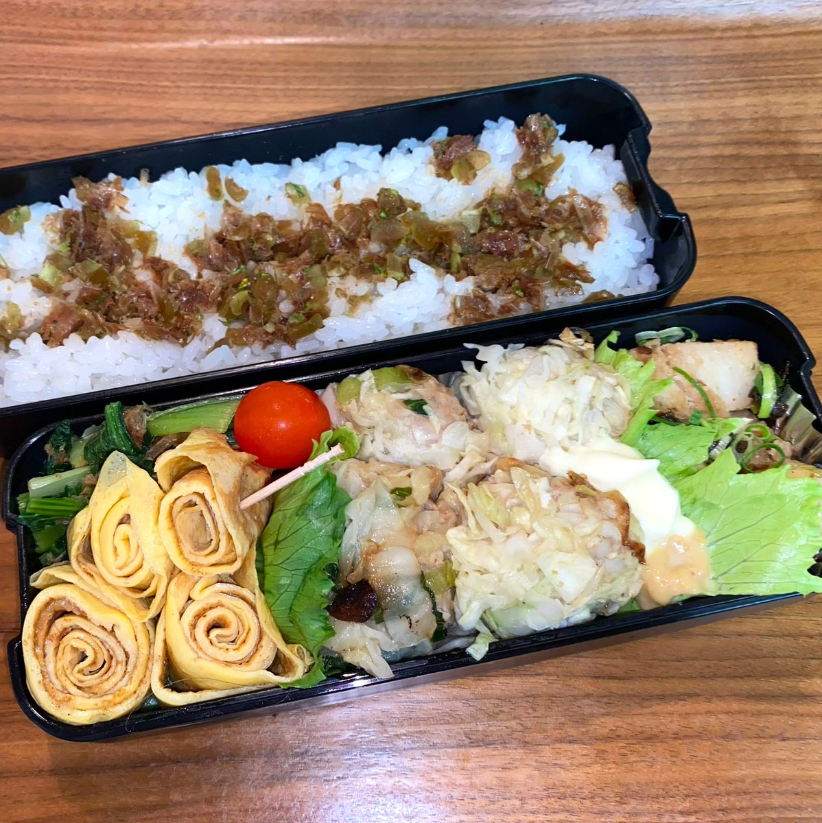 saku_obento's tweet photo. 20260730
今日の旦那くん弁当🍱

□小松菜おひたし
ぐるぐるたまご焼き
○キャベツしゅうまい
□ヤマイモ海苔和え
大根菜おかかのせごはん

#お弁当
#お弁当記録
#お弁当作り楽しもう部
#お弁当作り https://t.co/bHDl9Z1yHy
