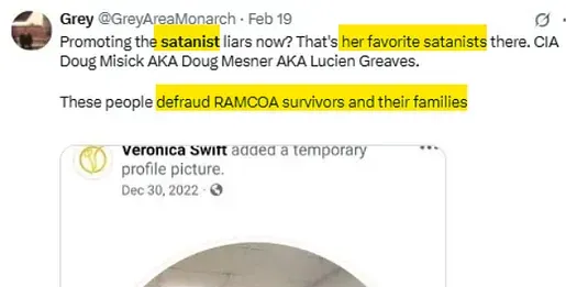 foxblog3's tweet photo. @karenmitchell__ I document one narcissist regularly, here are his attacks against a writer- David Hall Smears Veronica with "Defrauding" Psyop https://t.co/dXBWn9sLgl #DavidHall #GreyAreaMonarch #Defraud #psyop David carries on his false accusations in continuing psyop against Veronica. https://t.co/b38gj1ax1z
