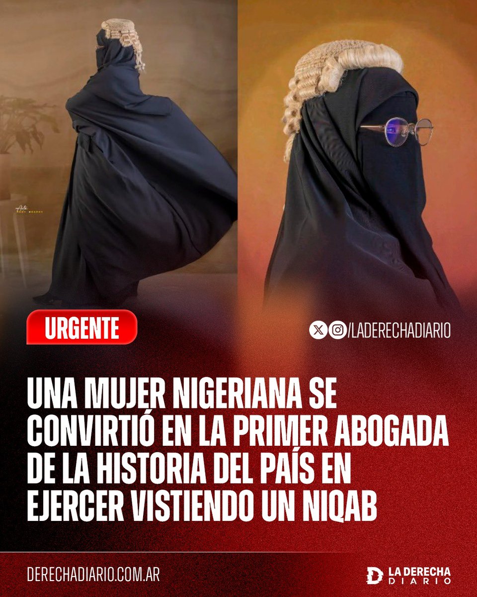 laderechadiario's tweet photo. 🚨🇳🇬☪️ | RELIGIÓN ENFERMA: Se reveló el caso de la abogada nigeriana Rodiyah Omotoyosi Mikail, quien se convirtió en la primera en la historia del país en ejercer su profesión con el cuerpo totalmente cubierto por un niqab, el velo islámico que solo deja a la vista los ojos para evitar la "tentación" sexual de los musulmanes.