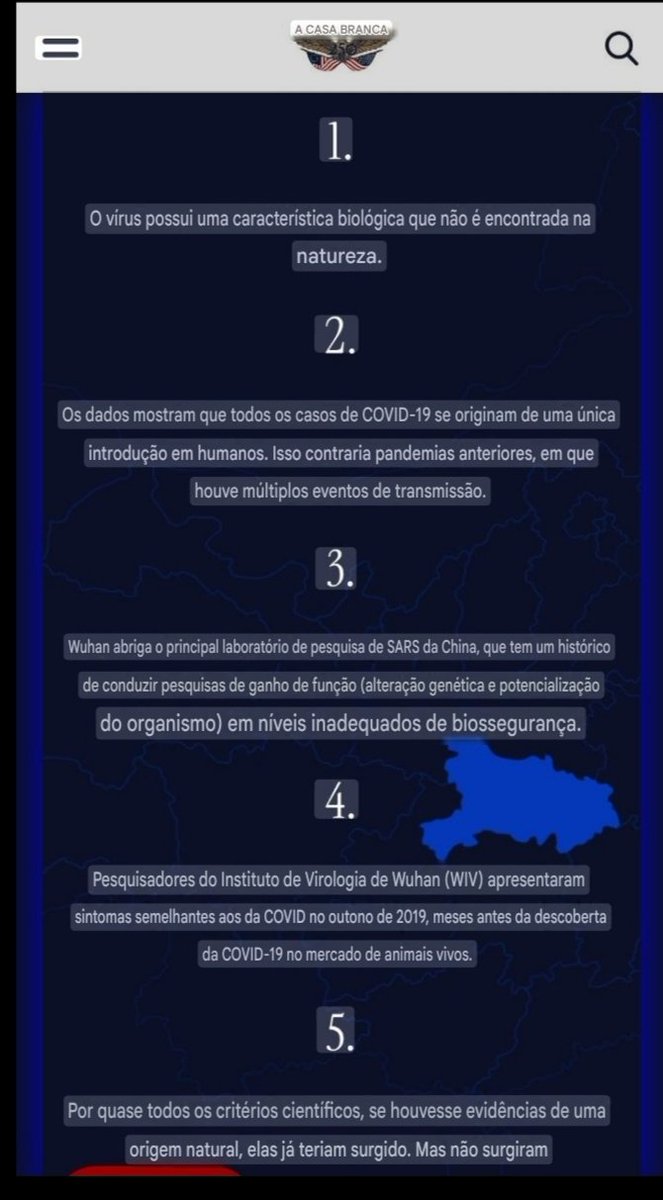 AnnaMonteiroAn1's tweet photo. 🌩

🇺🇸☄️☄️☄️☄️

Principais conclusões do relatório oficial sobre a COVID, disponível no site da Casa Branca:
1. A COVID foi uma arma de guerra biológica, criada em um laboratório em Wuhan, China.
2. Nem as máscaras, nem o distanciamento social foram comprovados por estudos científicos, nem demonstraram qualquer eficácia.
4. As autoridades conspiraram com os proprietários das redes sociais para censurar e isolar as pessoas que denunciavam a conspiração.
5. As recomendações da Organização Mundial da Saúde foram um completo fracasso e não atenderam aos interesses da população, mas sim aos do governo comunista chinês, por isso, o governo dos EUA nunca mais deve seguir suas diretrizes.
Conclusão: É OFICIAL, NÓS ESTAVAMOS CERTOS.
