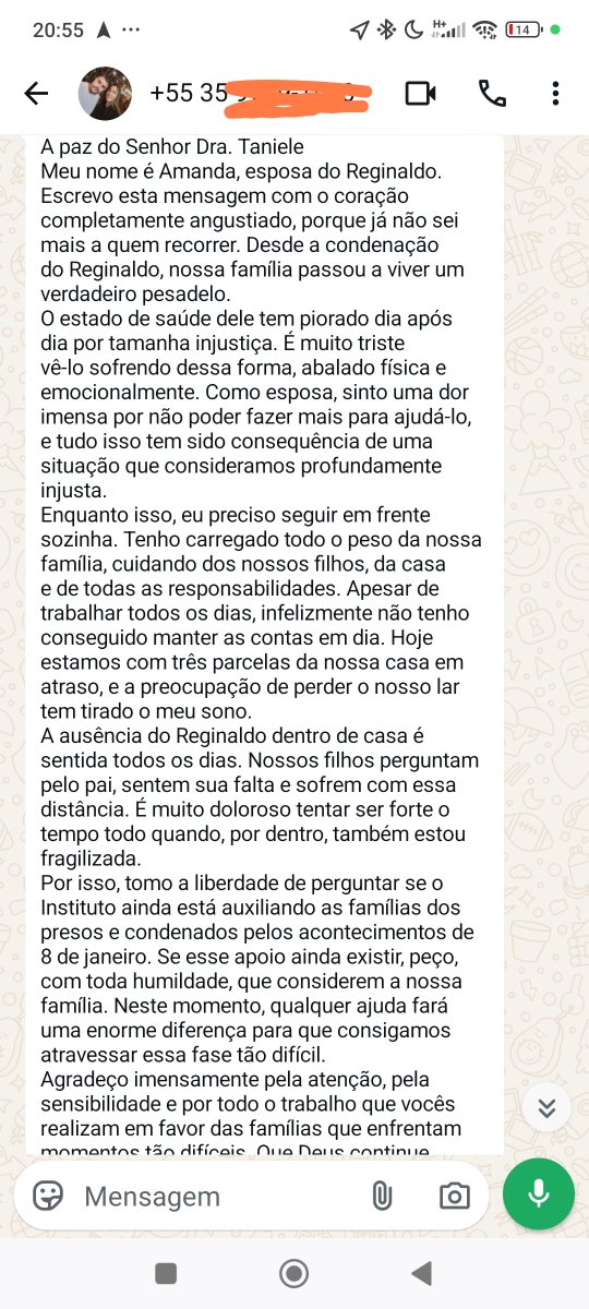 TanieliP's tweet photo. 🚨 Família de Presos Político prestes a perder imóvel🚨 Recebi essa mensagem, e senti uma dor imensa na alma!

Ter o esposo condenado em 14 anos de prisão, exilado, sozinha com dois filhos menores e na eminência de perder o único imóvel e ficar na rua com os 2 filhos.

A partir de hoje, todo e qualquer valor que entrar na conta do Instituto Gritos de Liberdade @gritosliberdade , será destinado para salvar a residência dessa família .

Nos ajudem a ajudar essa família!
Pix: presos8dejaneiro@gmail.com 
Ou CNPJ 56.976.663/0001-09

@vespa_conserv24