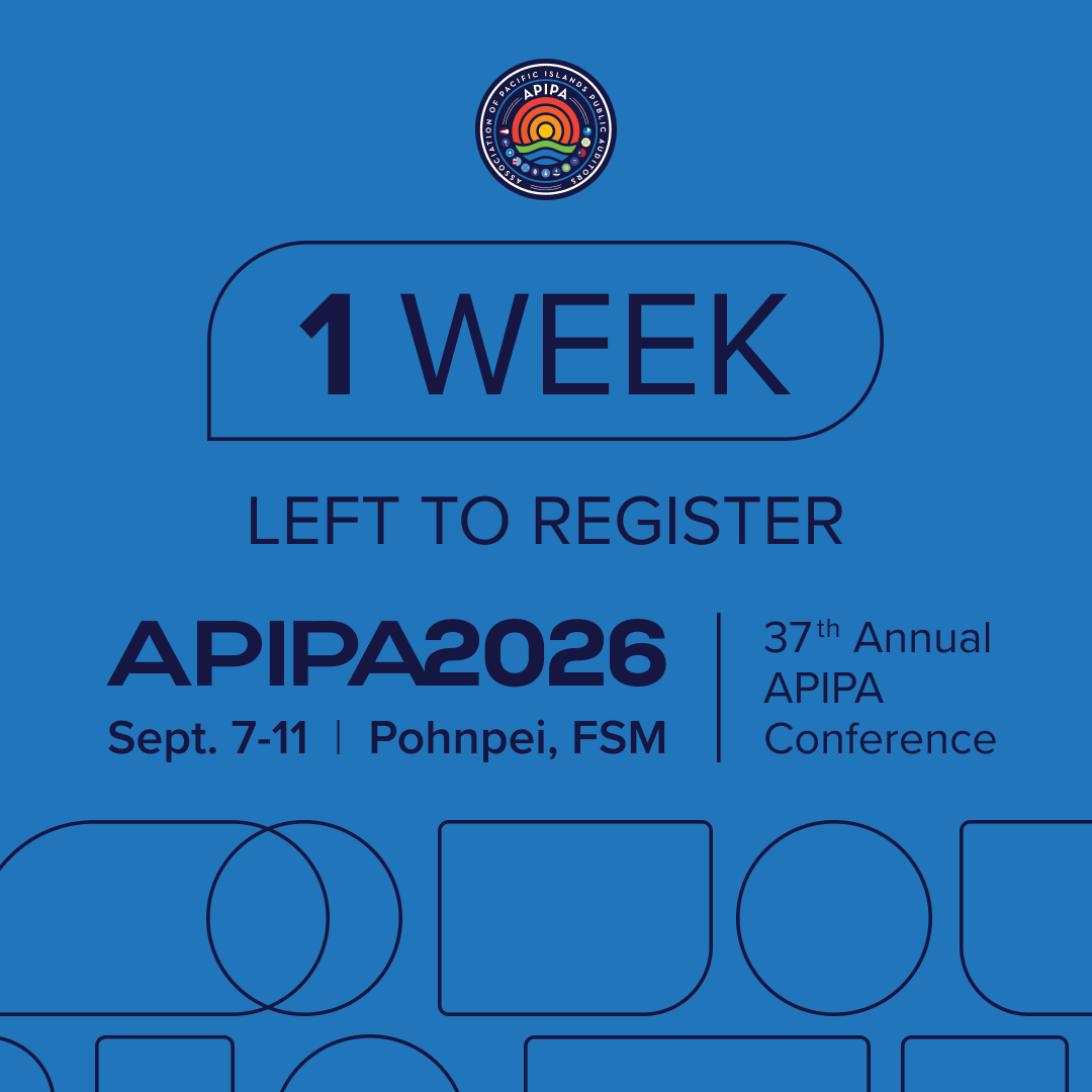 PITIVITI's tweet photo. 1 WEEK LEFT TO REGISTER! APIPA 2026 Conference starts Sept. 7 in Pohnpei, FSM. Don’t miss your chance to connect, learn, and lead—secure your spot today! #APIPA2026 #PacificIslands #Pohnpei #FSM #SingleAudit #ProfessionalDevelopment #Networking #RegisterNow https://t.co/DNeeSHTO1Y