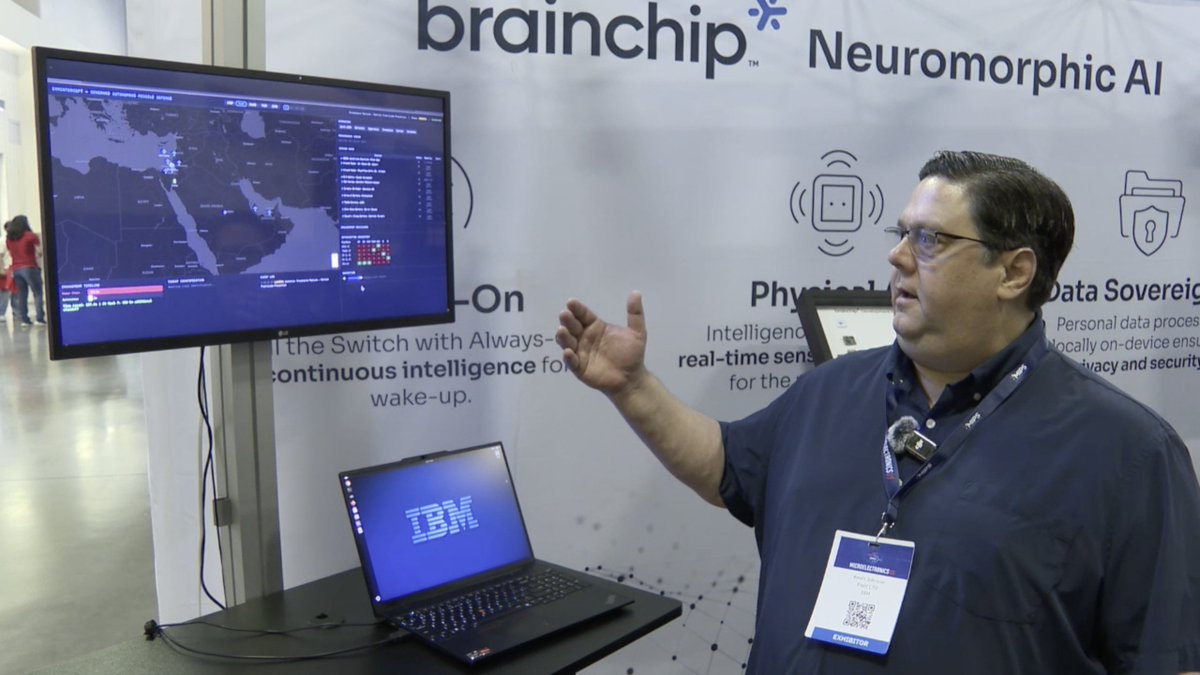 BrainChip_inc's tweet photo. Thanks to Kevin D. Johnson, Field CTO – HPC + AI at @IBM, for the demo at Microelectronics US 2026 show featuring Akida and IBM Spectrum Symphony. Neuromorphic AI meets enterprise AI. @computeontology https://t.co/182ZNFX4Tc