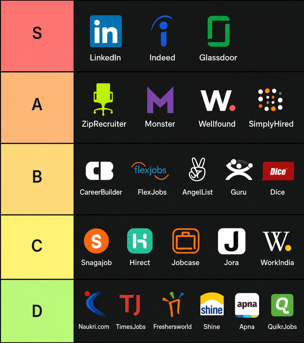 Rushu_Tushu's tweet photo. Job portals tier list https://t.co/GZn66a9F9L