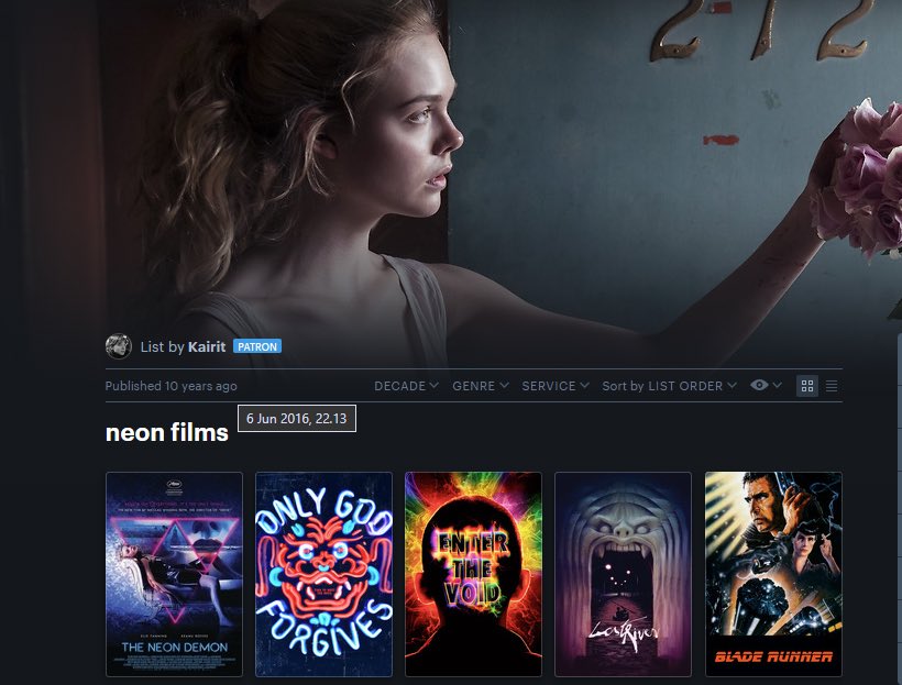 brainsoftener's tweet photo. started this list because of the neon demon and 10 years later i just added her private hell on it #fullcircle https://t.co/Br3ykj29ez