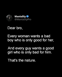 b2never's tweet photo. Every guy wants a girl who is only bad for him and every woman wants a bad boy who is only good for her https://t.co/qUNEZ2cYII