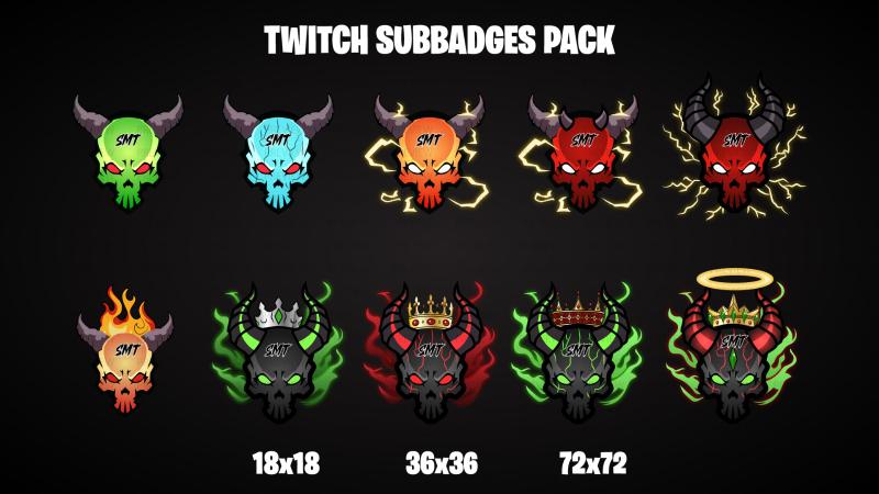 moofie_kevs's tweet photo. Tiwtch Sub badges Pack complete demon skull collection!!! all 3 sizes included (18,36 and 72) custom badge packs available now, level up your channel with fire badges🎨commissions open! #moofie_kevs #TwitchSubBadges #TwitchDesigner #BadgeDesign #StreamingAssets ##GFXDesign https://t.co/euPQ9dQJhm