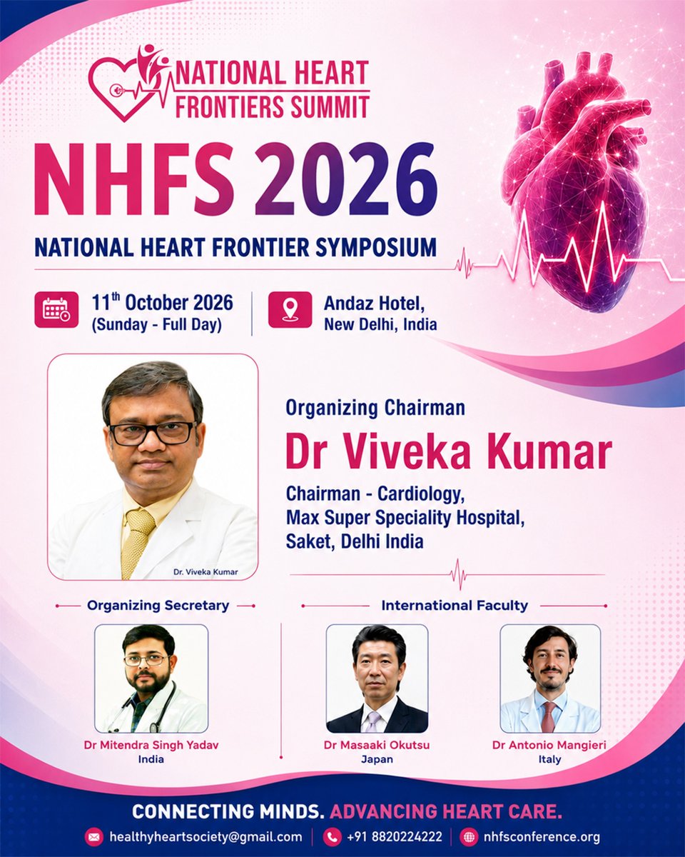 Dr_Vivekakumar's tweet photo. Join the National Heart Frontiers Summit (NHFS 2026) ❤️
Leading cardiologists & global experts come together to explore the future of cardiovascular care.
📅 11 Oct 2026
📍 Andaz Hotel, New Delhi
📞 9205226949
#NHFS2026 #HeartCare #Cardiology #MaxHospital #Healthcare https://t.co/D4YieyoA0x