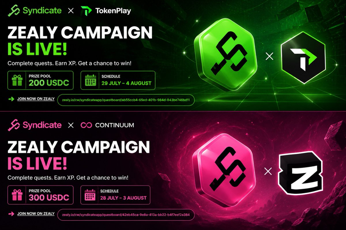 dewisina08's tweet photo. lucky?? try to join New Syndicate @zealy_io Campaigns are LIVE
🎮 @sndcapp × @TokenplayAI
💰 200 USDC
📅 Jul 29 – Aug 4 https://t.co/E3elH8r1aR

🌌Syndicate × Continuum
💰300 USDC
📅Jul 28 – Aug 3 https://t.co/E3elH8r1aR

Don't miss your chance. Good luck
#Zealy #Crypto #Airdrop https://t.co/xNhOwZ38XH