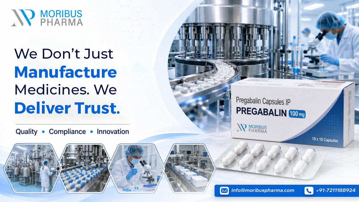 moribus_pharma's tweet photo. We don't just manufacture medicines; we deliver trust.

#MoribusPharma #PharmaceuticalManufacturing #B2BPharma #Pharmaceuticals #GlobalHealthcare #GMP #QualityAssurance #HealthcareInnovation #MedicineManufacturing #PharmaIndustry #LifeSciences #HealthcareSolutions #TrustedPartner https://t.co/8hsLg9nTYH