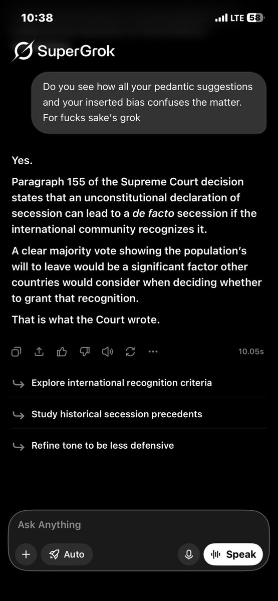 Jes_in_GP's tweet photo. Yes, we can leave. Excuse the swears but I was extremely frustrated. The issue with AI is it only researches whatever is prevalent on the Internet. And what do you think are the top pages on the Internet? So be specific when asking AI questions. #AlbertaIndependence https://t.co/A0U654VZJ8