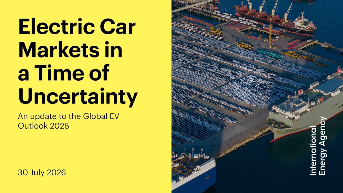IEA's tweet photo. Despite a challenging backdrop for the global car market, sales of electric cars grew robustly in the second quarter of 2026 as the energy crisis brought fuel prices into focus.

Our new update offers the latest data on how car markets are evolving 👉 https://t.co/rbkfMTbV5A https://t.co/gGJxCnXR80