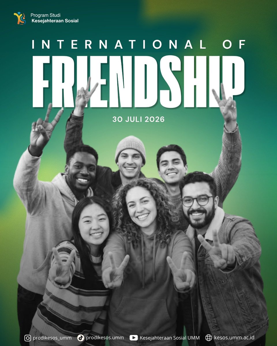 prodikesos_umm's tweet photo. INTERNATIONAL FRIENDSHIP DAY 2026

Di tengah keberagaman, kita menemukan bahwa perbedaan bukanlah penghalang, melainkan jembatan untuk membangun koneksi yang lebih luas dan bermakna. 💚

#InternationalFriendshipDay #KesosUMM #ProdiKesejahteraanSosial #ummcampus https://t.co/JvCG3fsj7s