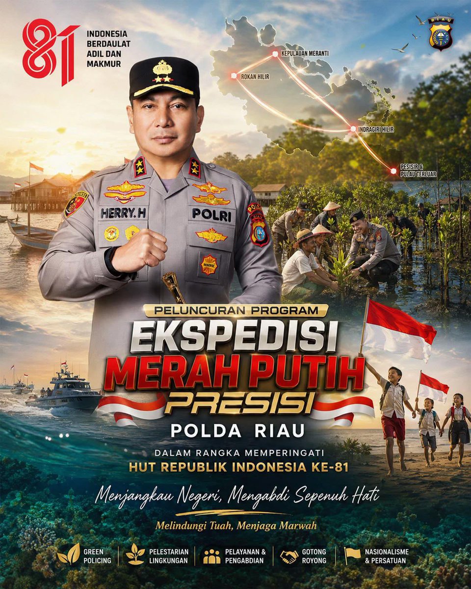 GeganaRiau's tweet photo. Peluncuran Ekspedisi Merah Putih Presisi Polda Riau dalam rangka memperingati HUT Republik Indonesia Ke-81. https://t.co/7myGF0t8c8