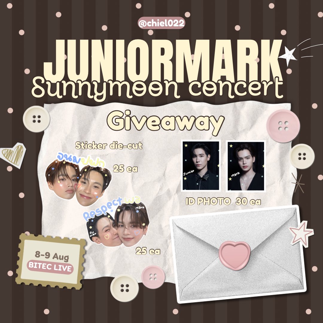 chiel022's tweet photo. ⟡𝖯𝗅𝗌 𝗋𝗍── .✦
𝖦𝗂𝗏𝖾𝖺𝗐𝖺𝗒 𝖿𝗈𝗋 #JuniorMarkConcert ♡ྀི 
JuniorMark Sunnymoon Concert

🗓️: 8 - 9 aug 
📍: BITEC LIVE

಄  ꜱᴛɪᴄᴋᴇʀ ᴅɪᴇ-ᴄᴜᴛ  💛💙
಄  ɪᴅ ᴘʜᴏᴛᴏ ☀️🌙

𐙚 ̊ฝากมีมี่ทุกคนช่วยรับด้วยนะค้าบ 
ทำกอว.ครั้งแรกกลัวแจกไม่หมดค้าบ ><⭐️💫 https://t.co/ztMRXjnlzv
