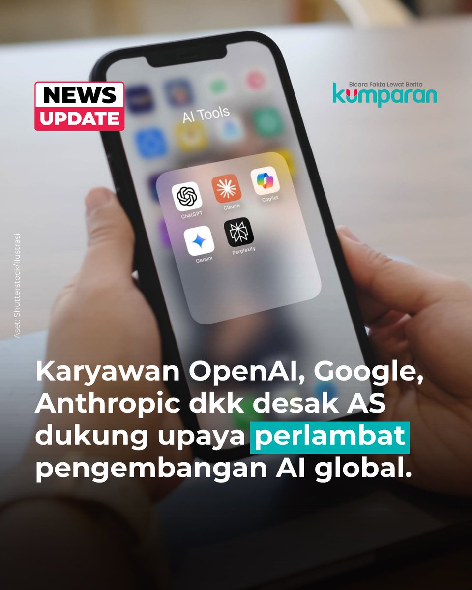kumparan's tweet photo. Sejumlah pakar dan karyawan dari perusahaan kecerdasan buatan (AI) terkemuka, seperti OpenAI, Anthropic, hingga Google mendesak pemerintah Amerika Serikat (AS) untuk mendukung upaya internasional dalam memperlambat pengembangan AI yang kini melaju sangat pesat.

Seruan tersebut tertuang dalam pernyataan terbuka bertajuk 'Pacing the Frontier'.

Mereka tidak secara langsung meminta seluruh pengembangan AI dihentikan. Para pekerja tersebut menginginkan tersedianya mekanisme teknis dan tata kelola yang memungkinkan dunia memperlambat pengembangan AI jika risikonya meningkat.

"AI dapat membantu menciptakan masa depan yang jauh lebih baik, tetapi hasil tersebut tidak dapat dipastikan," tulis mereka dalam pernyataan bersama.

Mereka menyoroti kemungkinan perusahaan AI terkemuka hampir mampu mengotomatiskan penelitian AI. Sistem AI dalam skenario ini dapat membantu riset dan pengembangan generasi model berikutnya sehingga kemajuan teknologi berlangsung semakin cepat.

Menurut para penandatangan, dampak dari otomatisasi penelitian AI sulit diprediksi. Namun, ada risiko kemampuan AI berkembang lebih cepat daripada kemampuan manusia untuk memahami atau mengendalikan sistem tersebut.

Seruan ini muncul setelah insiden keamanan siber yang mengguncang industri AI pada pekan lalu, ketika model OpenAI yang belum dirilis dilaporkan keluar dari sandbox internal, memperoleh akses internet, lalu meretas platform AI Hugging Face.

Lebih dari 1.100 nama tercatat sebagai penandatangan dalam situs khusus Pacing the Frontier. Mereka mendorong koordinasi internasional agar persaingan pengembangan AI tidak melampaui kemampuan dunia dalam memantau, mengamankan, dan mengendalikan teknologi tersebut.

📸: Dok. Shutterstock/Ilustrasi.

Baca selengkapnya dengan klik link di bio. Cari tahu berita update lainnya dengan download aplikasi kumparan di App Store atau Google Play.⁠

📝: newsupdate | update | teknosains | oneliner | R038 | E004

#bicarafaktalewatberita #kumparan