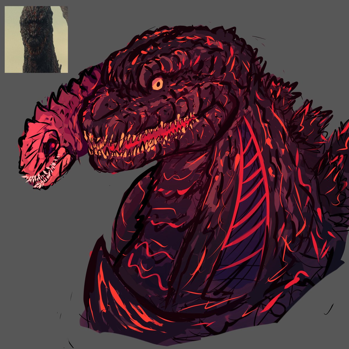 Gry_TheCroc's tweet photo. Rough Shin Godzilla anniversary drawing https://t.co/LlF4ZJTpUq