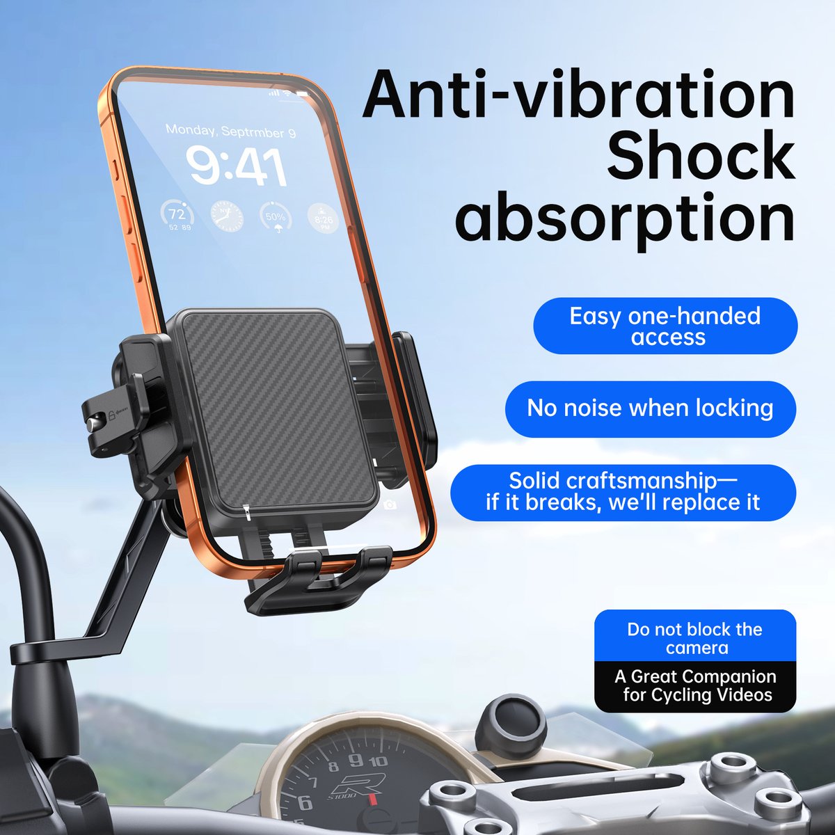 danielxie888's tweet photo. Rough roads? No problem. 💪

🚲🏍️🛴T76 Bike Mount – 4 shock absorbers, mechanical lock, stainless steel rod.

Stable. Secure. Built to last.

Fits 4.7–7.2" phones, 16–42mm bars. 4 mounting styles.

Ride safe. Film free.

DM for bulk pricing!

#T76 #BikeMount #Shockproof #RideHard https://t.co/Mz6ea1iyiB