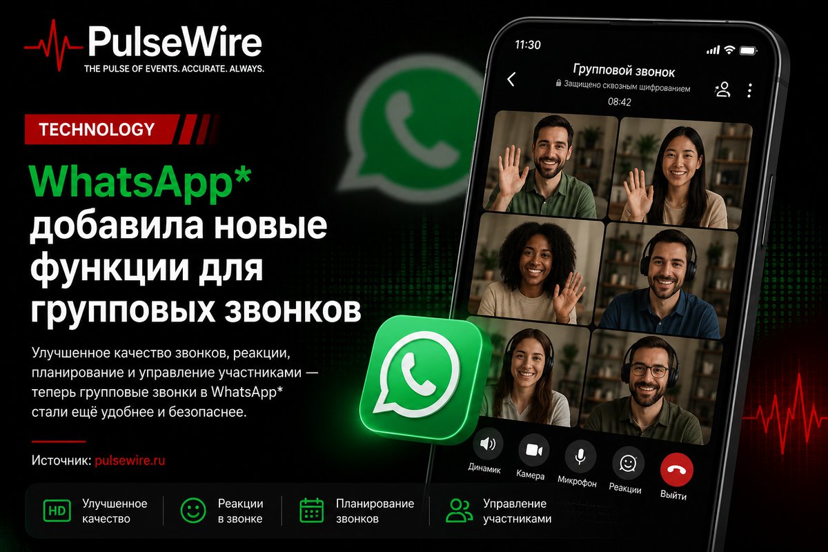 PulseWire_live's tweet photo. 🚨WhatsApp* Adds New Group Calling Features

WhatsApp announced a number of improvements to group calling, including the ability to make audio and video calls directly from your browser via WhatsApp Web.

The new Call Transfer feature lets you transfer an active group call between devices without interrupting the conversation.

A new waiting room for calls via a link has also been added, allowing organizers to manually approve participant access.

Additional features include QuickHD technology for instant access to high-quality video and background noise suppression for clearer speech.

The company clarified that the updates are being rolled out gradually and will be available to everyone soon.
#WhatsApp #GroupCalling #WhatsAppUpdate #WhatsAppWeb #CallTransfer #NewFeatures