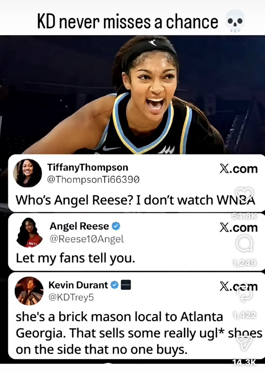 sky_roney's tweet photo. Damn KD just taking every chance to destroy Angel Reese. 🤣🤣🔥 https://t.co/nIEPR6nFDS