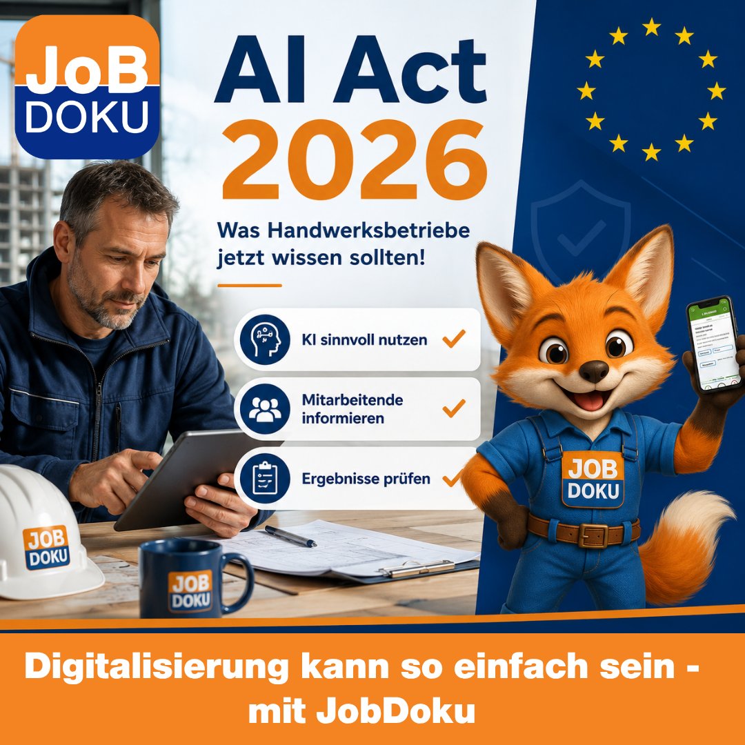 JobDoku's tweet photo. 🤖 AI Act: Neue EU-Regeln für den Einsatz von KI – was bedeutet das für Handwerksbetriebe?
Ab 2. August 2026 gelten weitere Teile des EU AI Acts. Das betrifft nicht nur große Konzerne, sondern auch Unternehmen, die KI-Tools wie ChatGPT oder Copilot im Arbeitsalltag nutzen.
Die gute Nachricht: Für die meisten Handwerksbetriebe bedeutet das keinen großen Mehraufwand. Wichtig ist, KI verantwortungsvoll einzusetzen, Mitarbeitende über den richtigen Umgang zu informieren und KI-generierte Inhalte vor der Verwendung zu prüfen.
💡 Unser Tipp:
 ✔️ Keine sensiblen Kundendaten in öffentliche KI-Tools eingeben.
 ✔️ Ergebnisse von KI immer kontrollieren.
 ✔️ Den Umgang mit KI im Betrieb kurz besprechen und festhalten.
Digitalisierung soll den Arbeitsalltag erleichtern – genau dabei unterstützt auch unsere JobDoku Handwerker-App. Von der Zeiterfassung über Baustellendokumentation bis zur digitalen Auftragsverwaltung behaltet ihr alle wichtigen Prozesse im Griff.
👉 Mehr erfahren: https://t.co/L19QCGYSX5

#Handwerk #Digitalisierung #AIAct #KMU #JobDoku