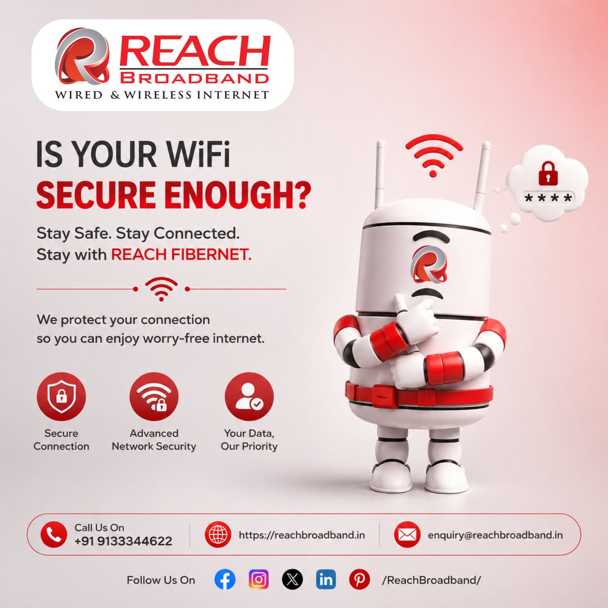 Reach_Broadband's tweet photo. #ReachBroadband #WiFiSecurity #SecureInternet #Fibernet #BroadbandConnection #HighSpeedInternet #TelanganaInternet #RangareddyBroadband #HomeWiFi #FastInternet #InternetService #CyberSecurity #SafeBrowsing #WorkFromHome #WiredInternet #WirelessInternet #BestFibernet https://t.co/NoDhQGtL2k
