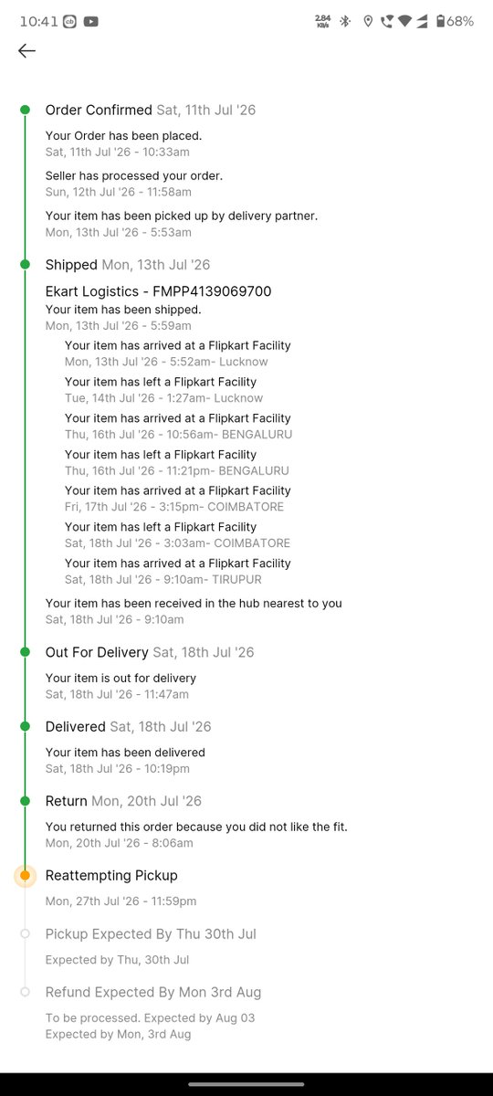 Abdulnasar_AR's tweet photo. @Flipkart @flipkartsupport 

I'm getting worst support from the flipkart support team, have raised a request for return on 20th July  and it approved as well on the same day. Every I'm getting message that return will be picked up today but it is getting closed without called me. https://t.co/3vwUhmJmga