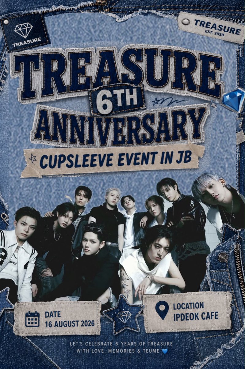 pienaddd's tweet photo. TWO REASONS TO CELEBRATE THIS AUGUST! 💎🤖✨

JB Teumes, mark your calendars! On 16TH AUGUST, we’re taking over IPDEOK CAFE for a massive double party: TREASURE’s 6TH ANNIVERSARY X ASAHI BIRTHDAY gathering! https://t.co/pzp1fGZ0lI