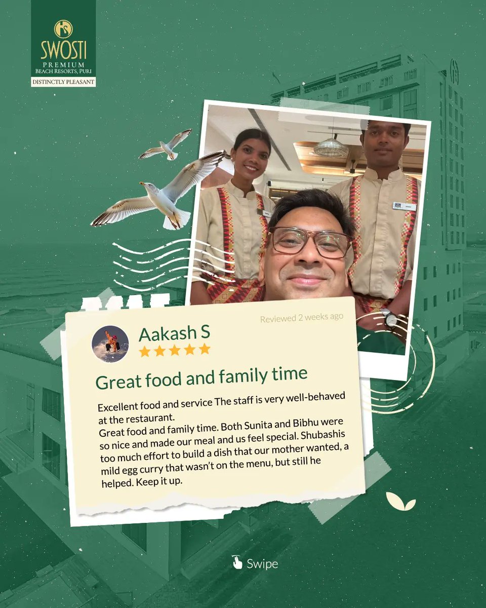 swostihotels's tweet photo. The greatest compliment we can receive is a guest who leaves with wonderful memories⭐—and takes the time to share them. 
For booking,📞08065911981
Official website:🌐 https://t.co/lUUmEKzVSJ

#GuestReviews #SwostiPuri #BeachResort #SwostiGroup #Testimonial #GuestExperience https://t.co/nSVMymoCGh