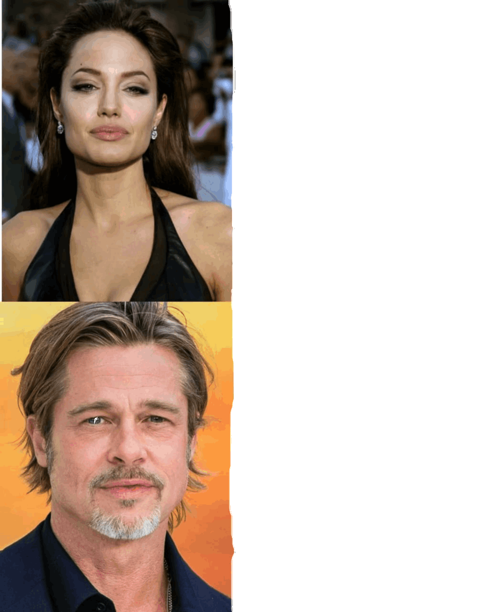 Meme_Canteen's tweet photo. I cant be the only one seeing 50% Brad Pitt and 50% Angelina Jolie 👀 https://t.co/mET6LprPAh